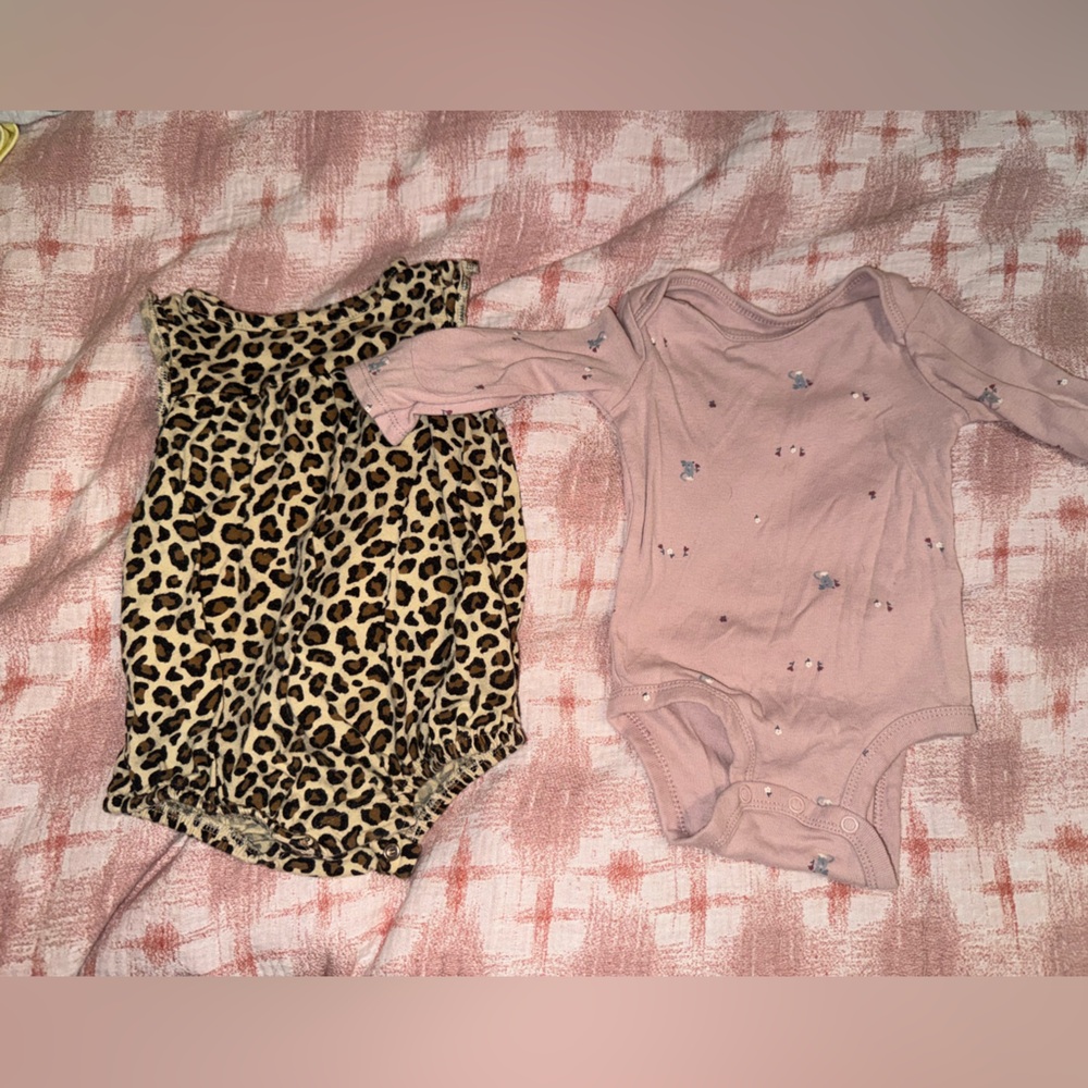 Leopard Print and Pink Butterfly Baby Bodysuit Set